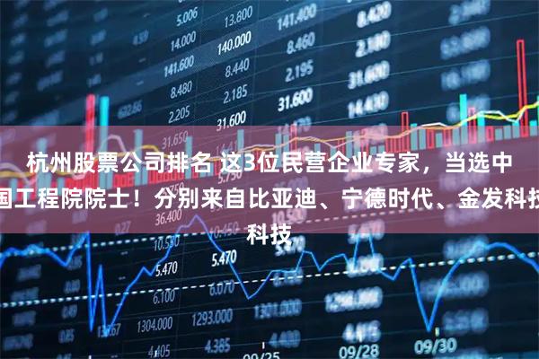 杭州股票公司排名 这3位民营企业专家,当选中国工程院院士!分别来自比亚迪、宁德时代、金发科技