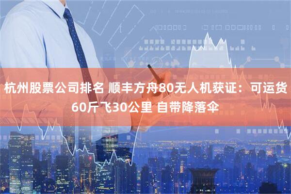 杭州股票公司排名 顺丰方舟80无人机获证：可运货60斤飞30公里 自带降落伞